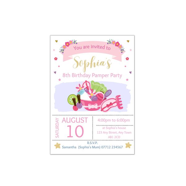 Love To Cherish Personalised Pamper Party Birthday Invitations with envelopes, Spa Day/Spa Night Party Invites - Personalised birthday invitations for girls (5 Invites & Envelopes)