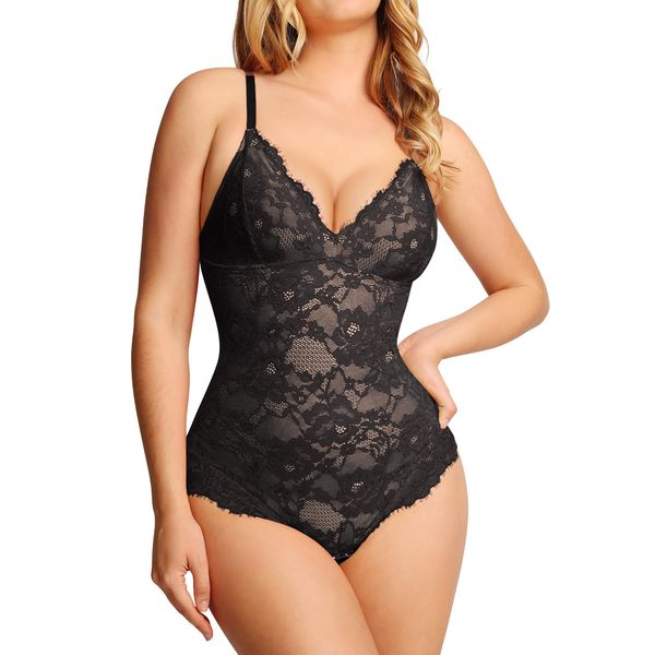 Popilush Tummy Control Shapewear Black Bodysuit Women Thong Body Shaper Corset Top