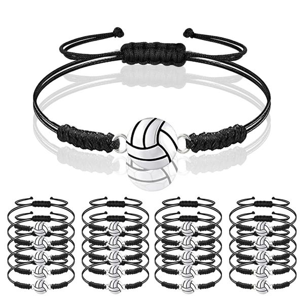 20 Pcs Volleyball Bracelet Sports Charm Bracelet Adjustable Charm Bracelet Volleyball Jewelry Braided Rope Bracelet with Charm,Volleyball Gifts for Girl Boy Teens Team Player Friendship(Black)