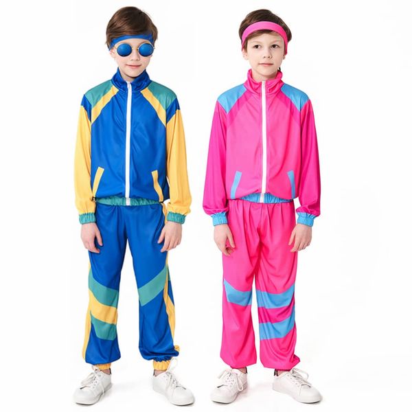 COREWO Boys 80s Tracksuit Kids Hip Hop Costume Top Pants Sets Outfit Retro Dance Sportswear