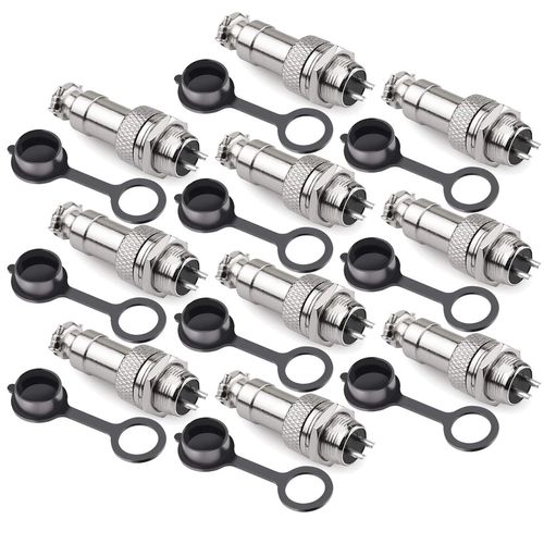 DIYhz GX16 2 Pins Panel Metal Mount Circular Metal Aviation Connector Adapter Male Female Plug Socket with Waterproof Cap (10 Pcs)