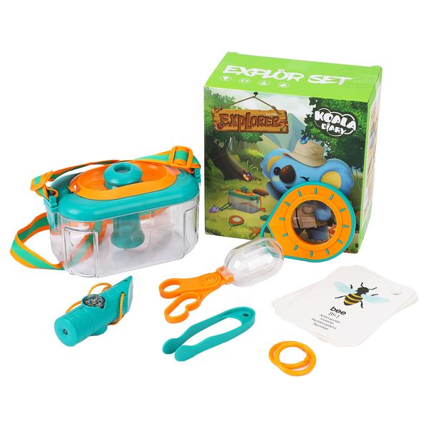 Outdoor Exploration Kit, Kids Toys Adventure Kit with Insect Observation Box, Magnifying Glass, Cards, Insect Clip, Tweezer, Multifunctional Whistles, Kids Explorer Kit for Camping, Hiking, Climbing