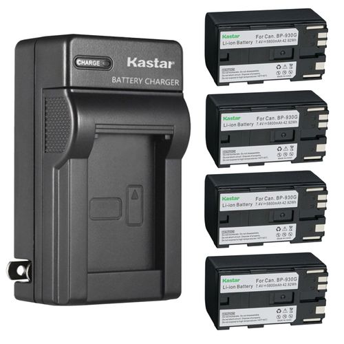 Kastar 4-Pack BP-930G Battery and AC Wall Charger Replacement for Canon ES8000V ES8100V ES8200V ES8400V ES8600 GL1 GL-1 DM-GL1 GL2 GL-2 DM-GL2 UC-X40 UC-X40Hi RED Komodo 6K Digital Cinema Camera