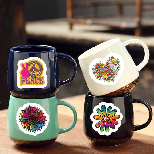 500 Pieces（8 Patterns）Peace Hippie Stickers Colorful Fashion Graffiti Rolls Self Adhesive Seals for Kids Teens Adults for Water Bottles Laptop Suitcase for Birthday Party Supplies Decor Favors