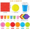 90 Pack Colorful Party Paper Plates Cups Napkins, Rainbow Party Tableware Set Multicolor Paper Dinner Plates Luncheon Cocktail Napkins 250ml Paper Cups for DIY Birthday Holiday Party