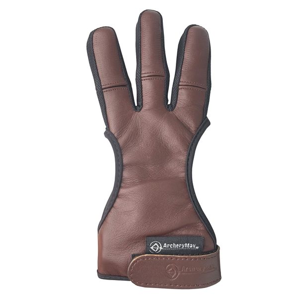 ArcheryMax Handmade Brown Leather Three Finger Archery Gloves (Dark Brown, Medium)