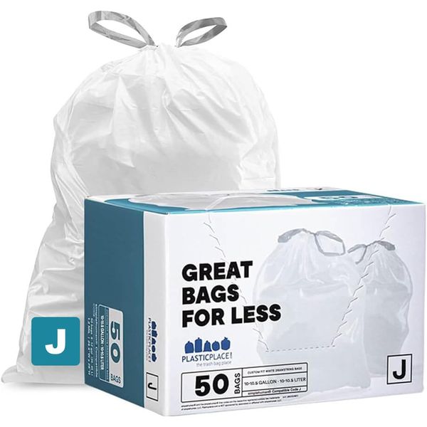 Custom Fit Trash Bags, Compatible with Simplehuman Code J (50 Count), White D...