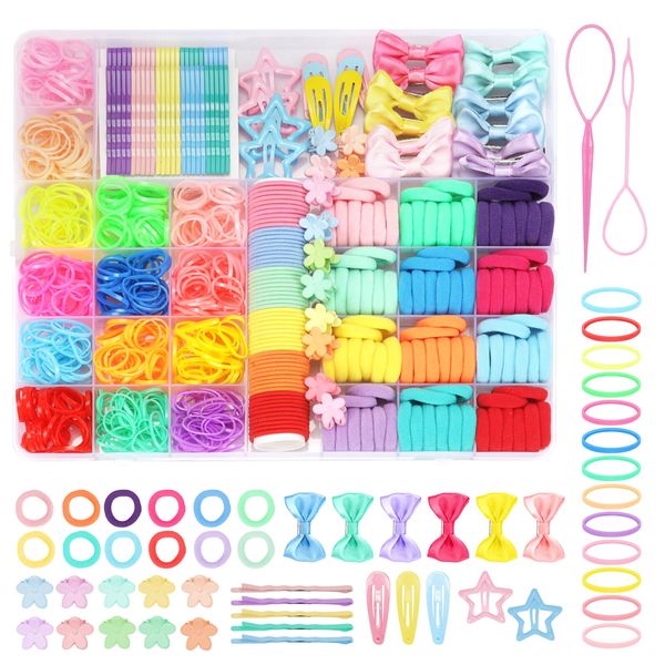 860Pcs Hair Accessories for Woman, Bow Hair Clips Hair Scrunchies Bobby Pins Claw Hair Clips Seamless Cotton Ponytail Holders Hair Ties Rubber Elastic Hair Bands with Organizer Box