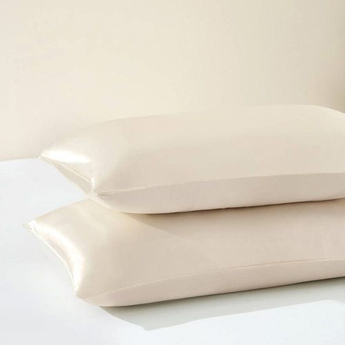 Soft Plush Ivory Cream Satin Silk Pillowcase for Hair & Skin 2 Pack King Size | Reduce Facial Wrinkle & Creases, Prevent Hair Damage | All Seasons Envelope Closure, Beauty Comfortable Cool Sleep