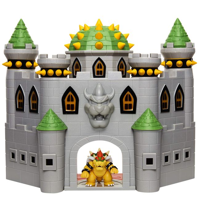 Super Mario 400204 Nintendo Deluxe Bowser's Castle Playset with 2.5" Exclusive Articulated Bowser Action Figure, Interactive Play Set with Authentic In-Game Sounds