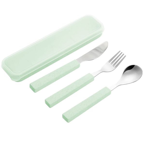 VANRA 3-Piece Children Utensils Set 18/10 Stainless Steel Child Flatware Set Silverware Knife Spoon Fork Set with Travel Case for Kids Lunch Box (Green)