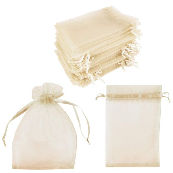 100 Pack 4x6 Inch Mini Sheer Drawstring Organza Transparent Bags Jewelry Sack Pouches for Wedding, Party Decorations, Arts & Crafts Gifts (Ivory)