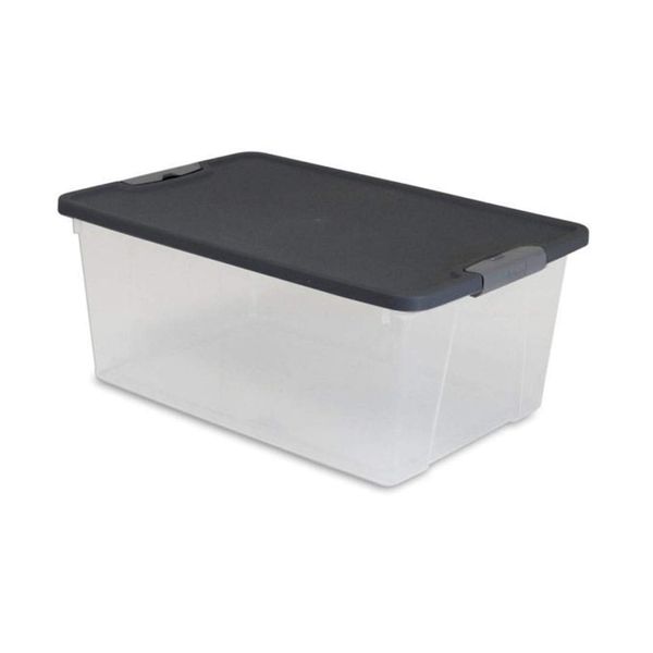 HOMZ 15 Quart Clear Plastic Stackable Storage Container Organizer Bin with Gray Snaplock Latching Lid for Home and Office Organization, 4 Pack