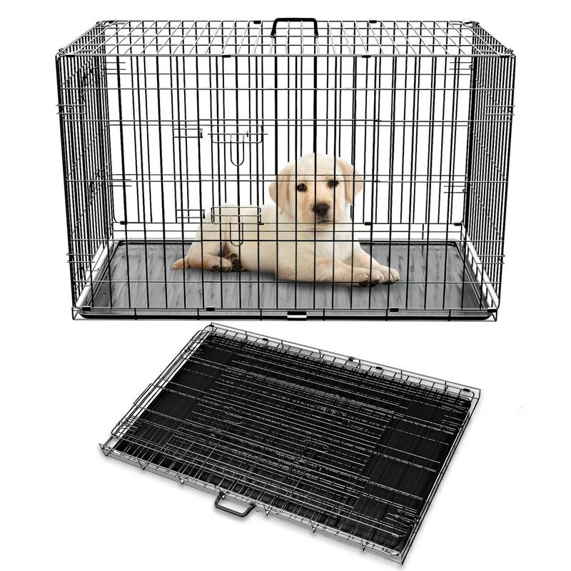 Image showcasing Raxter Puppy Dog Crate 36 Inch Foldable Double Door 4 Locks Metal Dog ...