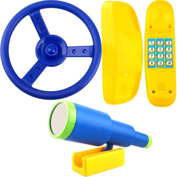 Restroma Playground Accessories Swingset Steering Wheel Plastic Telescope Telephone Swingset Phone Toy for Kids Outdoor Playground Backyard Treehouse (Color Set 2- (3 PCS))