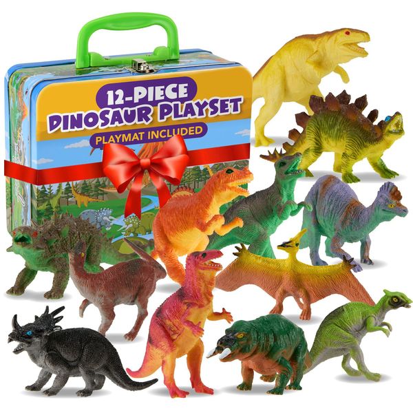 Beyond Innoventions Dinosaur Toys for Kids 3-5 | Value Pack of 12 Realistic Dino Toys, Play Mat & Storage Box Included | Non-Toxic & BPA Free | Plastic Dinosaur Toys for Kids 5-7 - Toy Dinosaurs