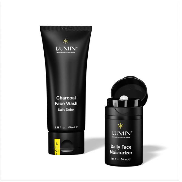 Lumin - Dynamic Duo - Skin Care kit for Men - Includes: Charcoal Face Wash Daily Detox & Daily Face Moisturizer,Suitable for all skin types, Daily Use, Two Month Supply