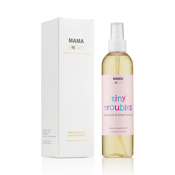 Baby Massage and Bath Oil - Mama Nature Tiny Troubles with Calendula and Sweet Almond. Relieves Cradle Cap, Eczema and Dry Skin. 8/8 fl oz/250 ml