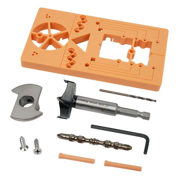 flintronic Forstner Bit Sets with Hinge Jig, 35mm Drill Guide Set, Accurate Locking Hole Guide Woodworking Tools Boring Drill for Kitchen Cabinet Cupboard Doors Hinge Mounting Plate, Hinge Hole Cutter