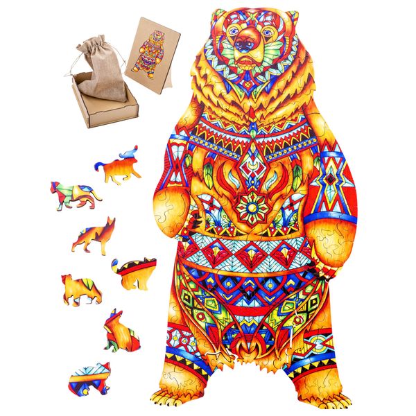 Engelhart - 602110 - Wooden Puzzle Animals: Bear A4 - Unique 162-Pcs Wooden Shape- Adult Puzzle - Family Game - Wooden Gift Box - Ages 12+ - 21 x 29.7 cm