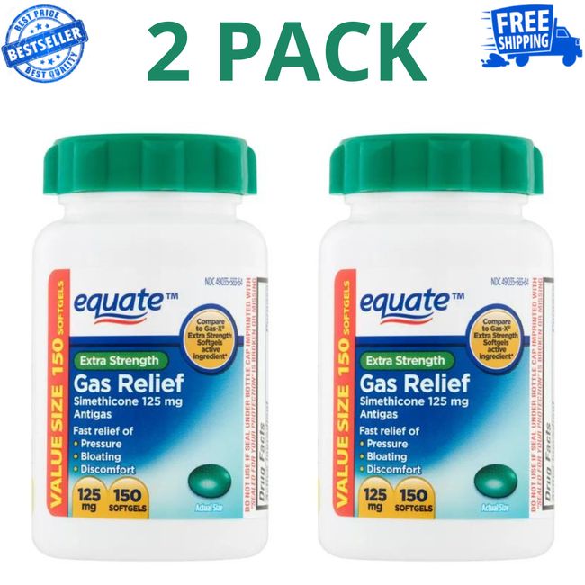 ( 2 PACK ) Equate Extra Strength Gas Relief Softgels Value Size, 125 mg, 150 Ct