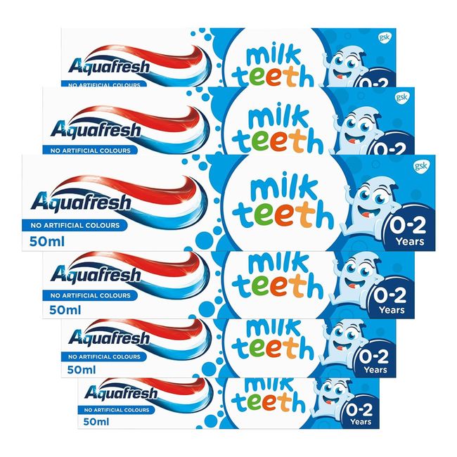 Aquafresh Milk Teeth Toothpaste, for Baby Teeth, 0-2 Years, 50ml - Pack of 6