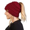 Messy Womens Winter Knit Hat Beanie Tail - Burgundy