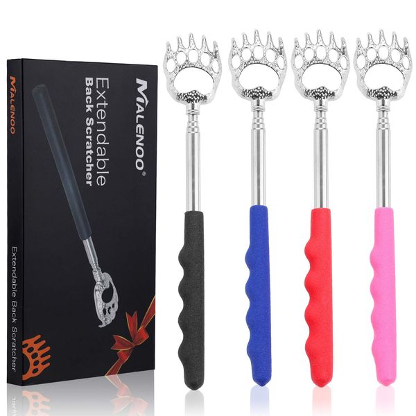 MALENOO 4-Pack Back Scratcher for Women Men Extendable Bear Claw Automatic Telescoping Metal Dog Retractable Sturdy Unique Adjustable Back Scratchers Massager