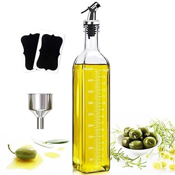 17oz Olive Oil Dispenser Glass Bottle Square Tall Vinegar Bottle