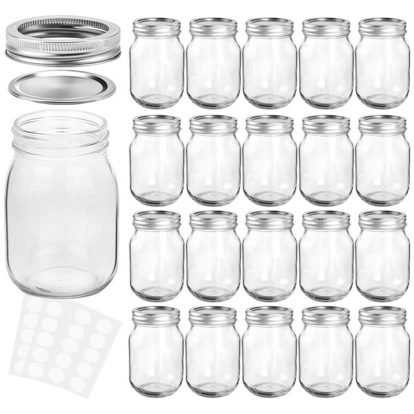 KAMOTA Mason Jars 12 oz With Regular Lids and Bands, Ideal for Jam, Honey, Wedding Favors, Shower Favors, DIY Spice Jars, 20 PACK, 30 Whiteboard Labels Included