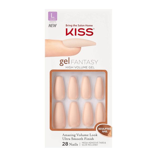 KISS Gel Fantasy Collection, 4 the Cause, Long Length Nude Sculpted Gel Nails, Includes 28 False Nails, Nail Glue, Nail File, and Manicure Stick