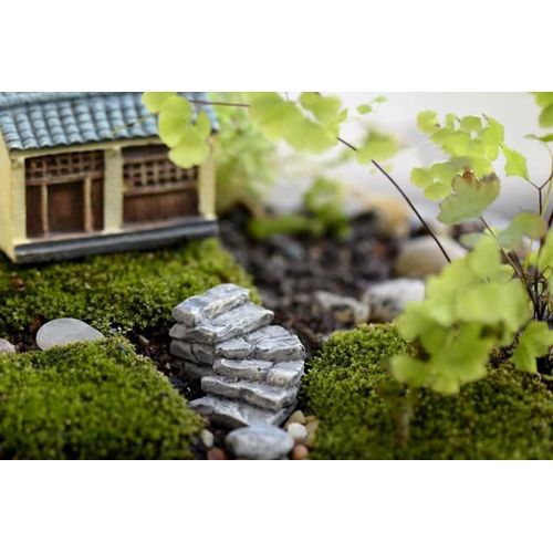 Curved Stone Steps Miniature Fairy Garden Accessories, Miniature Pond Lawn Ornament Figurines, Mini Lighthouse Water Well Bridge Figurines, Micro Landscape Ornaments for DIY Kit Statues, Decorations