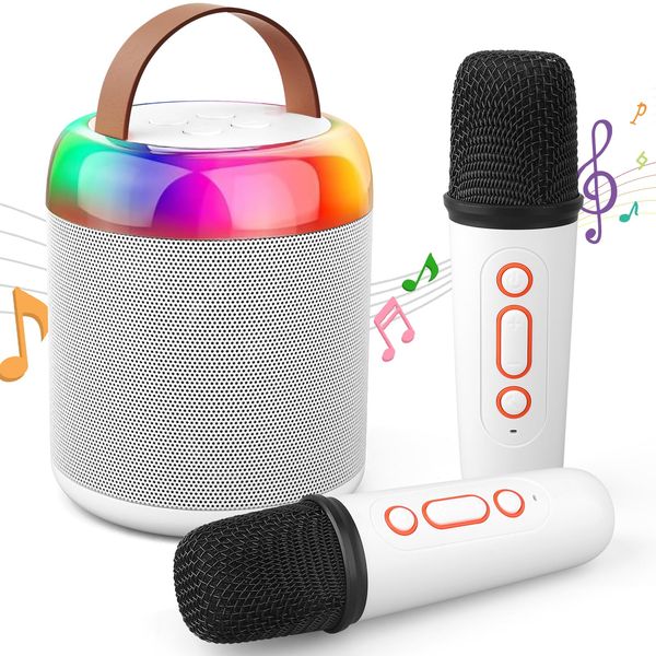 Mini Party Karaoke Machine Toy for Kids, Portable Bluetooth 5.3 Speaker Led Lights with 2 Wireless Microphones Toy Gifts for Girls Boys Audlt Birthday Christmas Indoor Outdoor Home Travel Camping