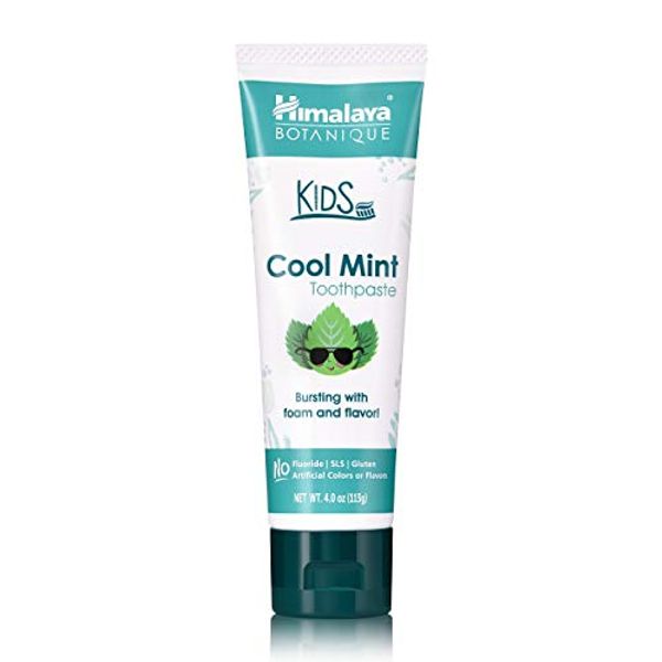 Himalaya Botanique Kids Toothpaste, Cool Mint Flavor to Reduce Plaque and Keep Kids Brushing Longer, Fluoride Free, 4 oz