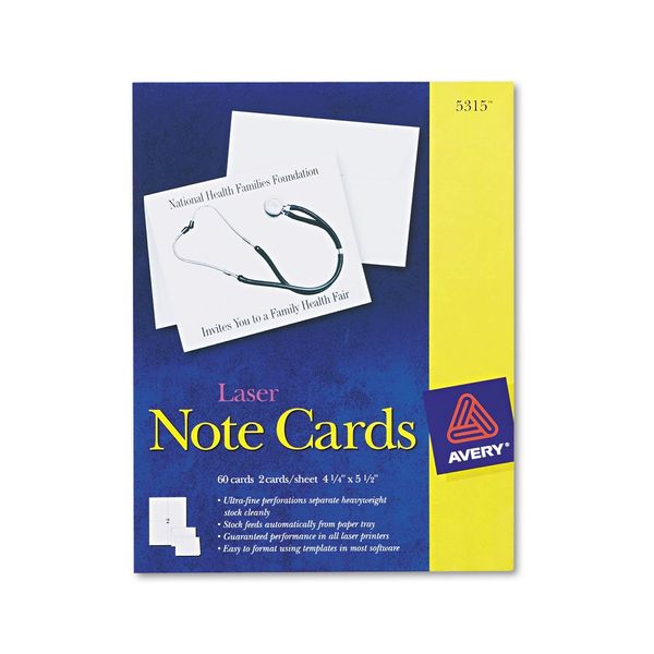 Avery Printable Note Cards, Laser Printers, 60 Cards and Envelopes, 4.25 x 5.5 (5315)