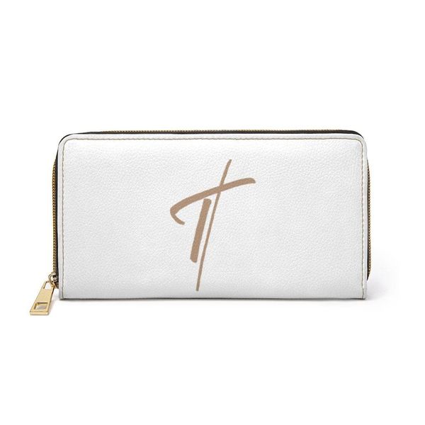 Womens Wallet, Zip Purse, White & Light Brown Cross - One size