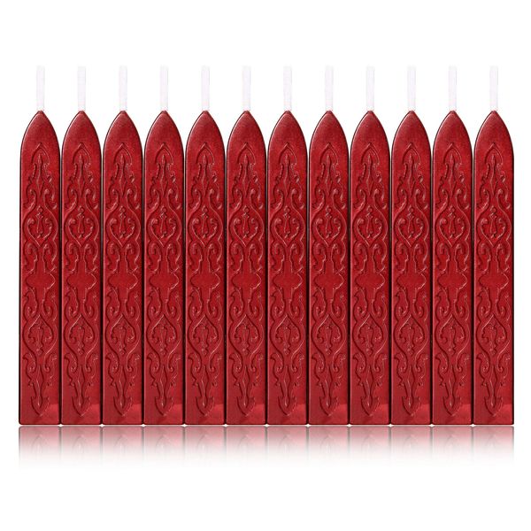 Yoption 12 Pcs Sealing Wax Sticks with Wicks, Antique Metallic Red Totem Fire Manuscript Seal Wax for Wax Seal Stamp (Metallic Red)