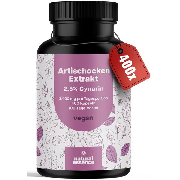 Artischockenextrakt Hochdosiert - 400 Kapseln - 2.400 mg pro Tagesdosis davon 60mg Cynarin - - Artischocken Extrakt hochdosiert, Artischocke - Vegan und produziert in Deutschland