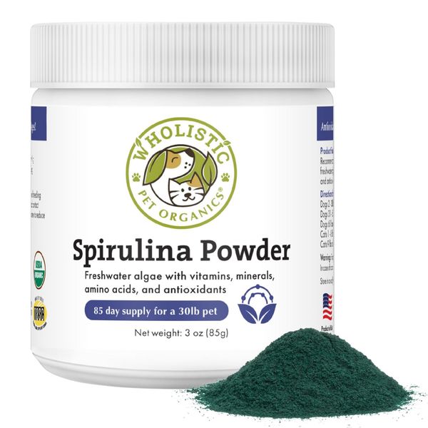 Wholistic Pet Organics Spirulina Powder Organic for Dogs Super Greens Powder Seasonal Allergy Support Supplement Dog Multivitamin USDA Certified Immune Support Vitamins Antioxidants and Minerals