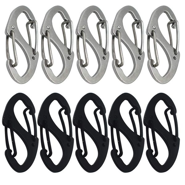 Bytiyar Small Carabiner Clips 1.6 inch(41mm) Stainless Double Sided Spring Gate Snap Hooks Keychain Clasp Accessories, 10 Pcs Silver Black