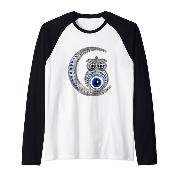 Evil Eye Amulet - Owl on the moon Raglan Baseball Tee