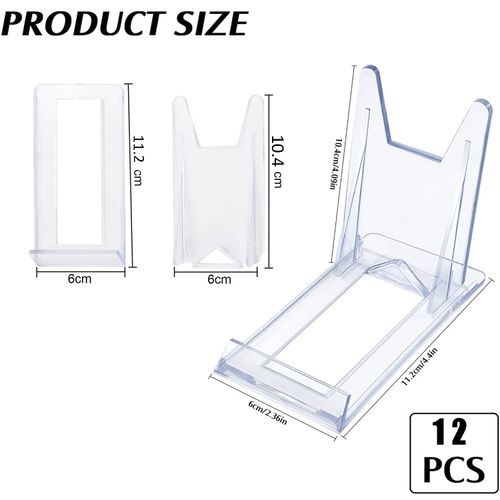 XSEXO Clear Plastic Display Stand, Clear Display Stand Adjustable Clear Acrylic Plastic Display Stands Easel Multifunctional Display Holder for Plates,Mobile Phones,Books,Photos (12 Pcs )