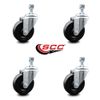 4 Inch Hard Rubber Wheel Swivel 12mm Threaded Stem Caster Set Service Caster