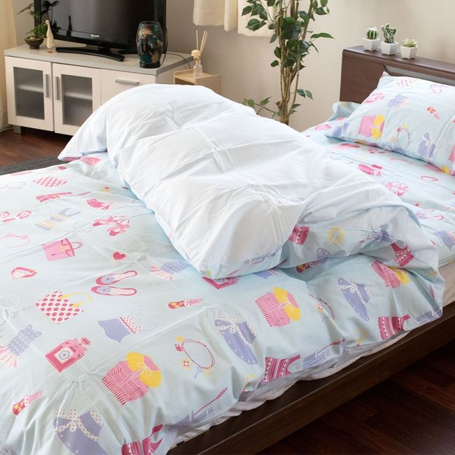 [100% Cotton Cover Perfect for Girls] Duvet Cover, Single, 100% Cotton, Westy, Made in Japan, "Oz Girl 2" Girls Collection Pattern, Blue, Cute, Full Open Zipper, Duvet Cover, Single Long, 59.1 x 82.7 inches (150 x 210 cm)