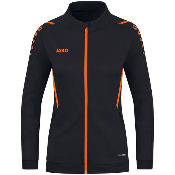 JAKO Damen polyesterjas Polyesterjacke Challenge, schwarz/neonorange, 36 EU