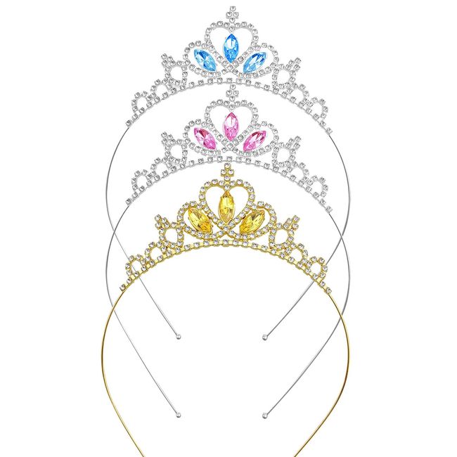 3 PCS Rhinestone Princess Crown Headband Hair Hoops Hair Accessories Bridal Hairbands Tiara Party Headwear Wedding for Bride, Bridesmaid, Princess, Girl