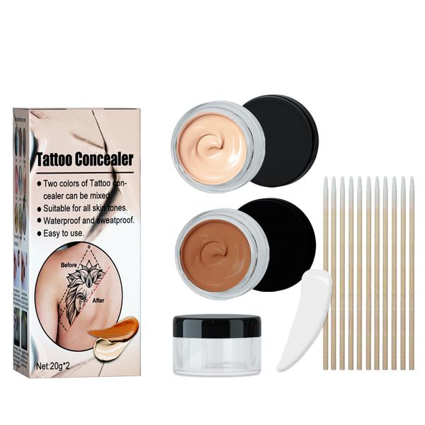 KOAHDE Tattoo Abdeckung Creme,Körper-Concealer Wasserfest,Tattoo Concealer Cream,Tattoo Cover up Makeup,Abdeck Make Up Kosmetikprodukt,Wasserdichter Make up Haut Concealer,Körper-Concealer,20G*2