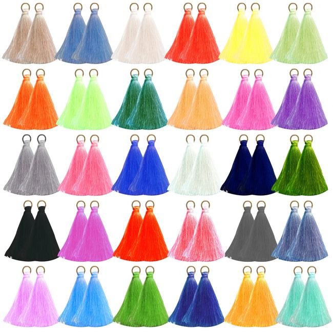 MUXGOA 60Pcs 30Pairs 2Inches Mini Tassels,Handmade DIY Tassels,Multicolored Tassels for Crafts,DIY Craft Accessory,Tassels with Ring,Tassels for Jewelry Making