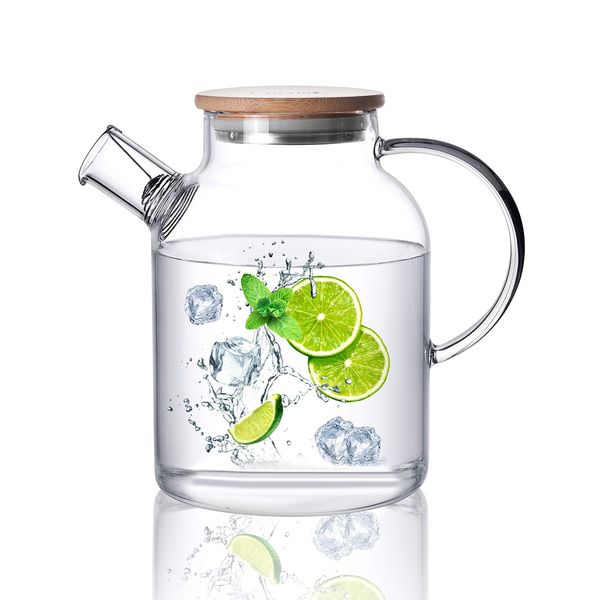 CnGlass Glass Teapot Stovetop Safe,1500ML/50.7oz Clear Glass Pitcher with Removable Filter Spout for Loose Leaf and Blooming Tea