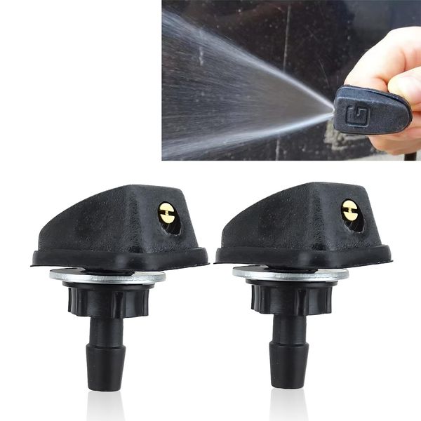 Gseigvee 2 PCS Car Front Windshield Cleaning Nozzle, Wiper Fanshaped Water Nozzle Replacement, Water Outlet Hole Adjustable Spray Head for 0.31"/8mm Hole, Universal Cleaning Accessory for Car (Black)